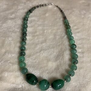 Handcrafted Green Jade Choker Necklace with Graduated Beads and Silver Spacers
